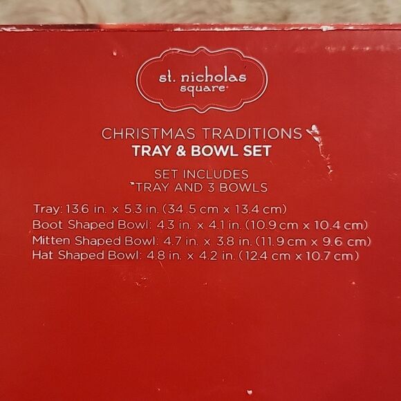 ST. NICHOLAS SQUARE CHRISTMAS TRADITIONS RED 4-PIECE APPETIZER TRAY AND BOWLS - Picture 7 of 8